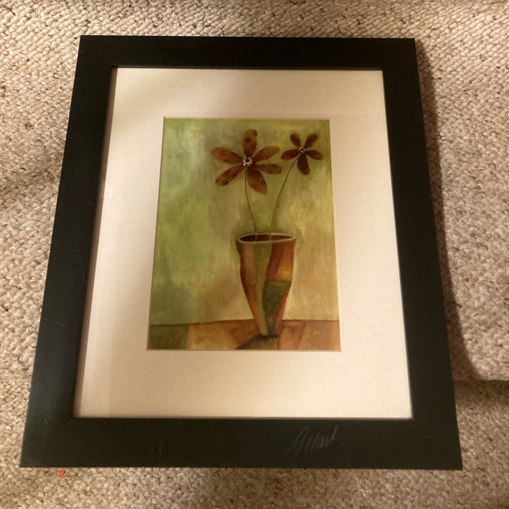 Wall Art: Black Wooden Framed Matted Floral Print